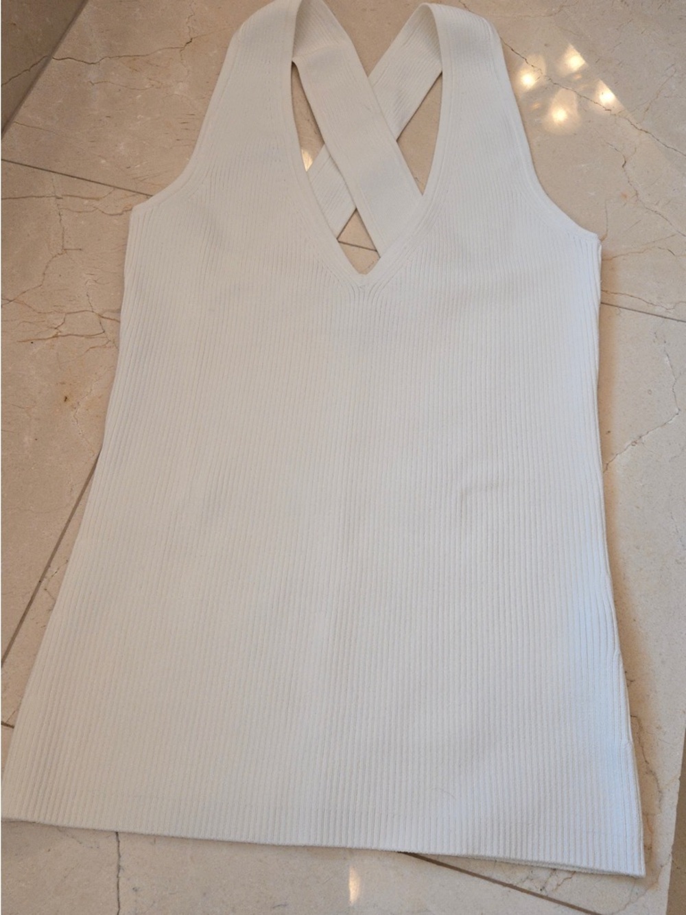 INTERMIX Jordan White Ribbed Cross-Back Tank